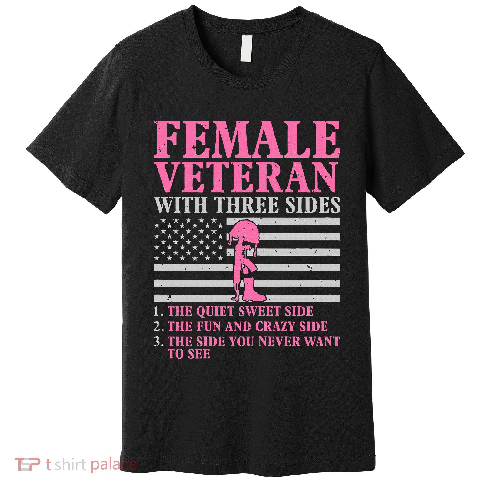 Female Veteran With Three Sides Women Veteran Mother Grandma Premium T-Shirt