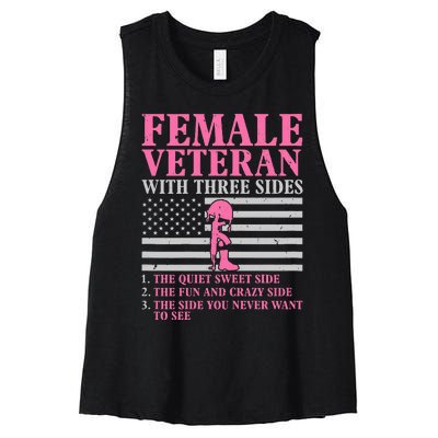 Female Veteran With Three Sides Women Veteran Mother Grandma Women's Racerback Cropped Tank