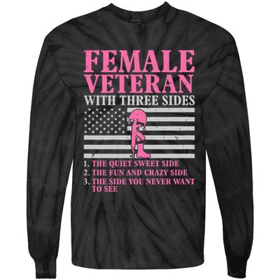 Female Veteran With Three Sides Women Veteran Mother Grandma Tie-Dye Long Sleeve Shirt