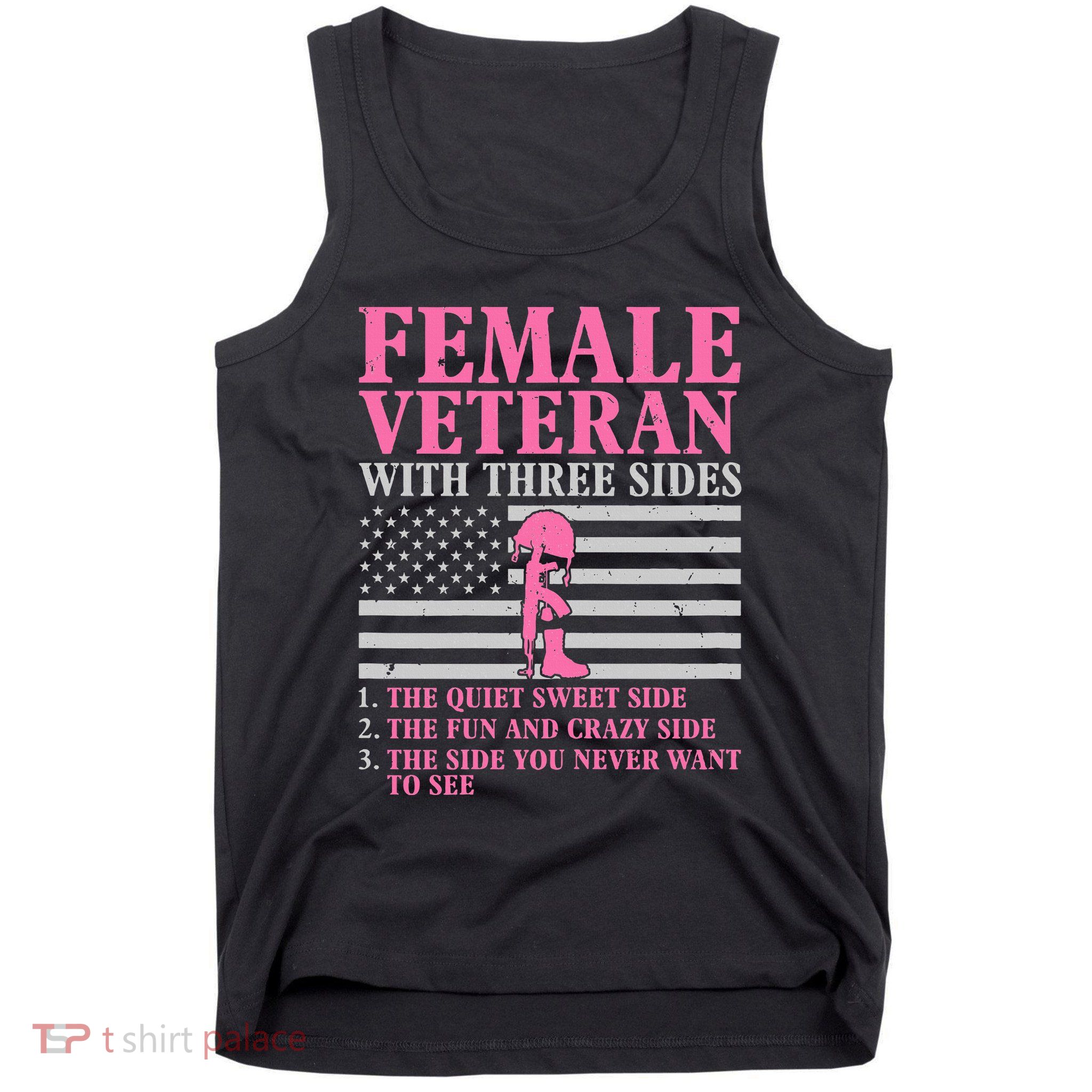 Female Veteran With Three Sides Women Veteran Mother Grandma Tank Top