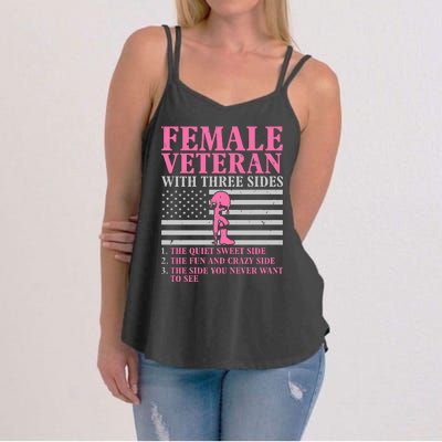 Female Veteran With Three Sides Women Veteran Mother Grandma Women's Strappy Tank