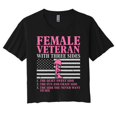 Female Veteran With Three Sides Women Veteran Mother Grandma Women's Crop Top Tee