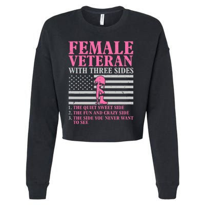 Female Veteran With Three Sides Women Veteran Mother Grandma Cropped Pullover Crew