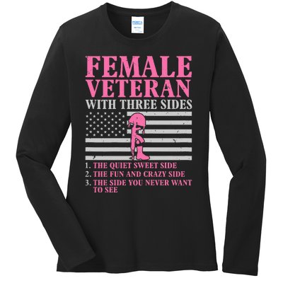 Female Veteran With Three Sides Women Veteran Mother Grandma Ladies Long Sleeve Shirt