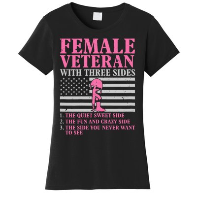 Female Veteran With Three Sides Women Veteran Mother Grandma Women's T-Shirt