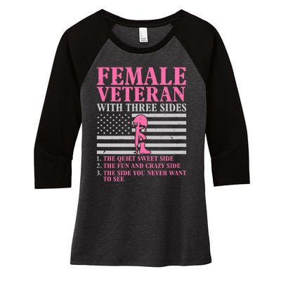 Female Veteran With Three Sides Women Veteran Mother Grandma Women's Tri-Blend 3/4-Sleeve Raglan Shirt