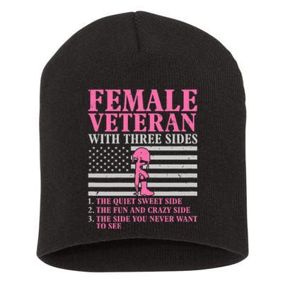 Female Veteran With Three Sides Women Veteran Mother Grandma Short Acrylic Beanie