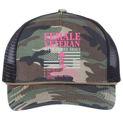 Female Veteran With Three Sides Women Veteran Mother Grandma Retro Rope Trucker Hat Cap