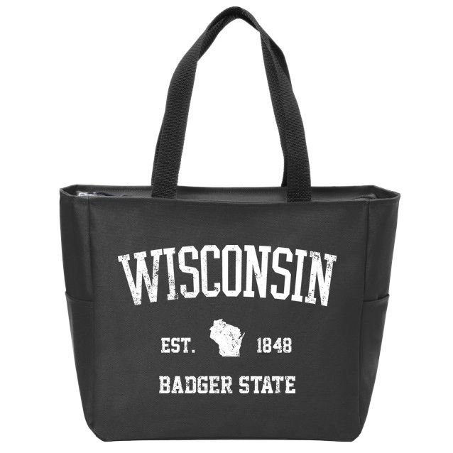 Funny Vintage Wisconsin Est 1849 Badger State Zip Tote Bag