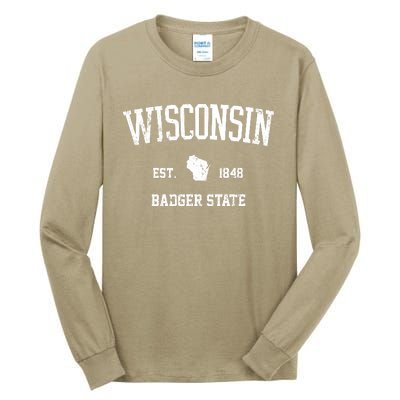 Funny Vintage Wisconsin Est 1849 Badger State Tall Long Sleeve T-Shirt