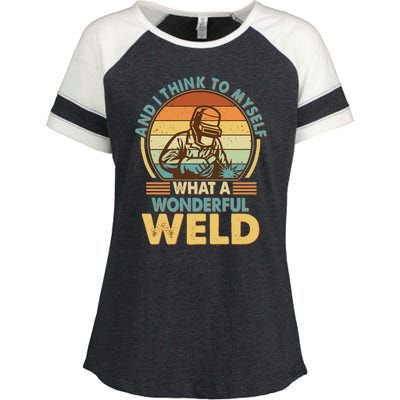 Funny Vintage What A Wonderful Weld Enza Ladies Jersey Colorblock Tee