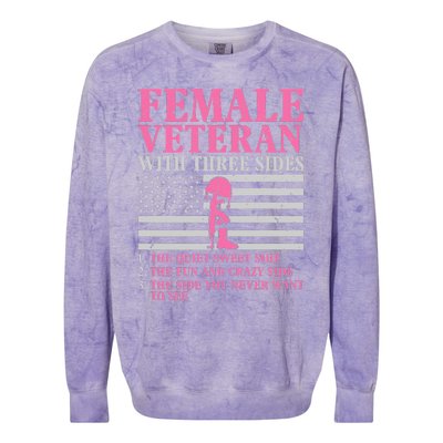 Female Veteran with Three Sides  Veteran Mother Grandma Colorblast Crewneck Sweatshirt