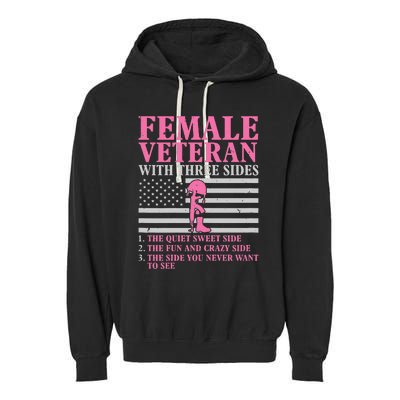 Female Veteran with Three Sides  Veteran Mother Grandma Garment-Dyed Fleece Hoodie