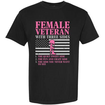 Female Veteran with Three Sides  Veteran Mother Grandma Garment-Dyed Heavyweight T-Shirt