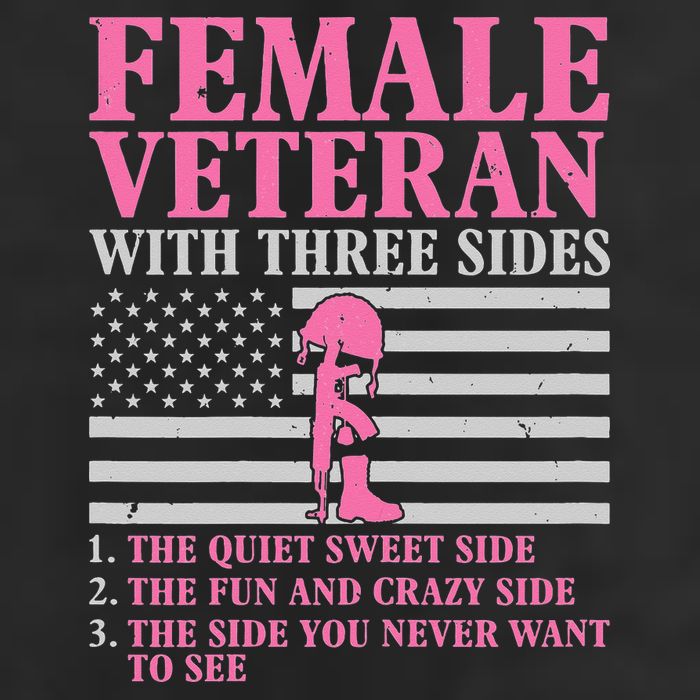Female Veteran with Three Sides  Veteran Mother Grandma 7 Panel Mesh Trucker Snapback Hat