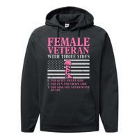 Female Veteran with Three Sides  Veteran Mother Grandma Performance Fleece Hoodie