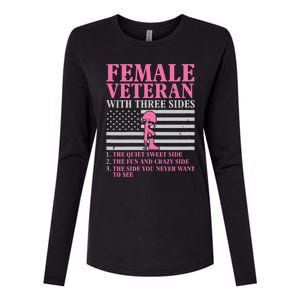 Female Veteran with Three Sides  Veteran Mother Grandma Womens Cotton Relaxed Long Sleeve T-Shirt