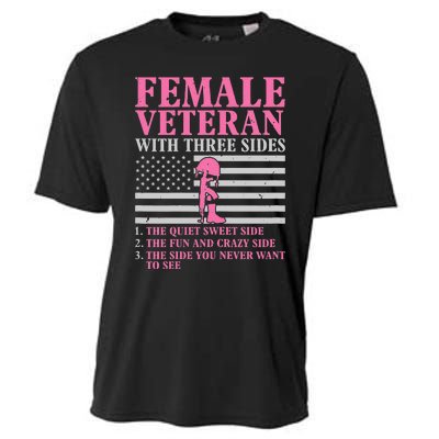 Female Veteran with Three Sides  Veteran Mother Grandma Cooling Performance Crew T-Shirt