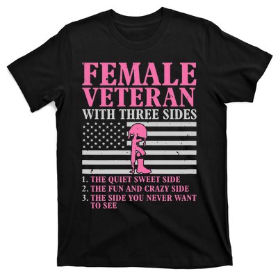 Female Veteran with Three Sides  Veteran Mother Grandma T-Shirt