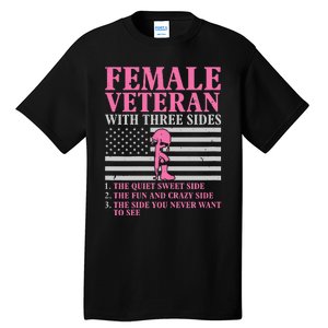 Female Veteran with Three Sides  Veteran Mother Grandma Tall T-Shirt