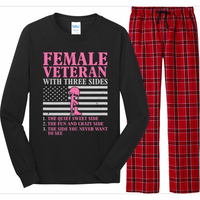 Female Veteran with Three Sides  Veteran Mother Grandma Long Sleeve Pajama Set