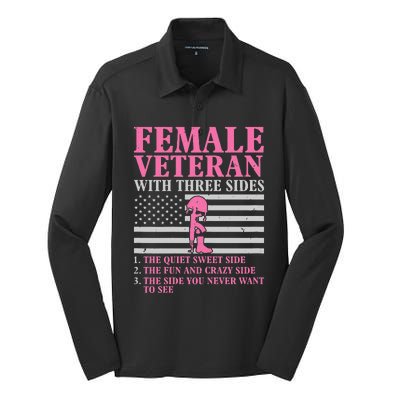 Female Veteran with Three Sides  Veteran Mother Grandma Silk Touch Performance Long Sleeve Polo