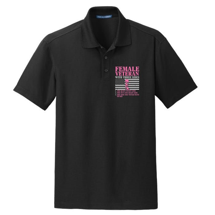 Female Veteran with Three Sides  Veteran Mother Grandma Dry Zone Grid Polo