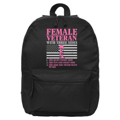 Female Veteran with Three Sides  Veteran Mother Grandma 16 in Basic Backpack