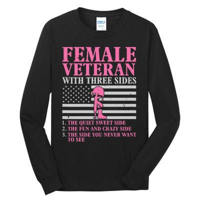 Female Veteran with Three Sides  Veteran Mother Grandma Tall Long Sleeve T-Shirt