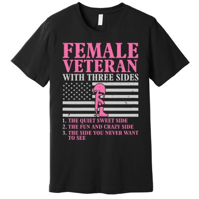 Female Veteran with Three Sides  Veteran Mother Grandma Premium T-Shirt