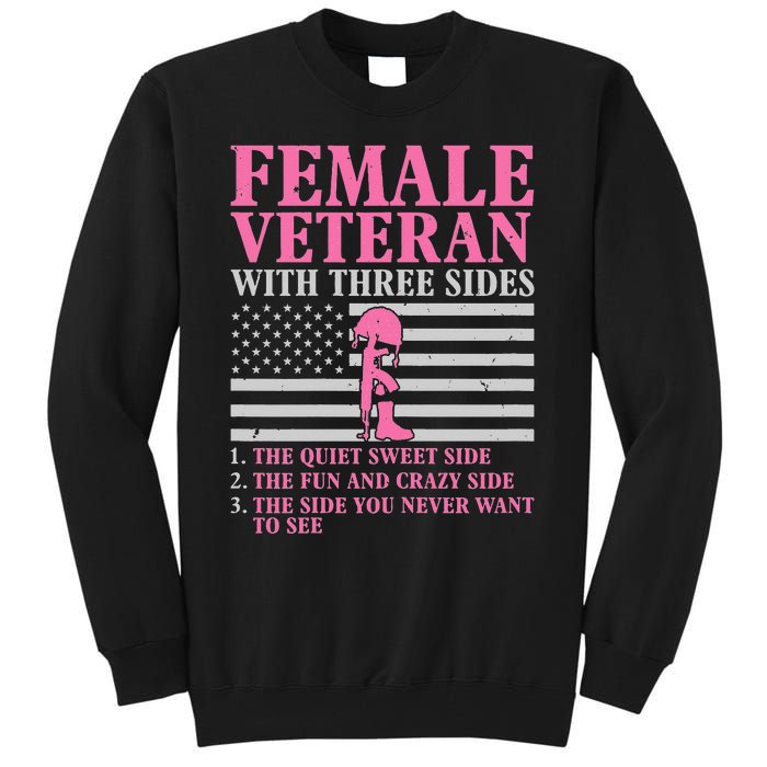 Female Veteran with Three Sides  Veteran Mother Grandma Tall Sweatshirt