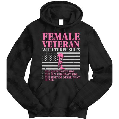 Female Veteran with Three Sides  Veteran Mother Grandma Tie Dye Hoodie