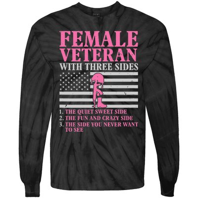 Female Veteran with Three Sides  Veteran Mother Grandma Tie-Dye Long Sleeve Shirt