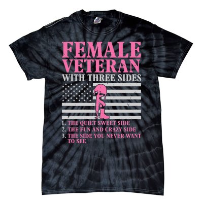 Female Veteran with Three Sides  Veteran Mother Grandma Tie-Dye T-Shirt