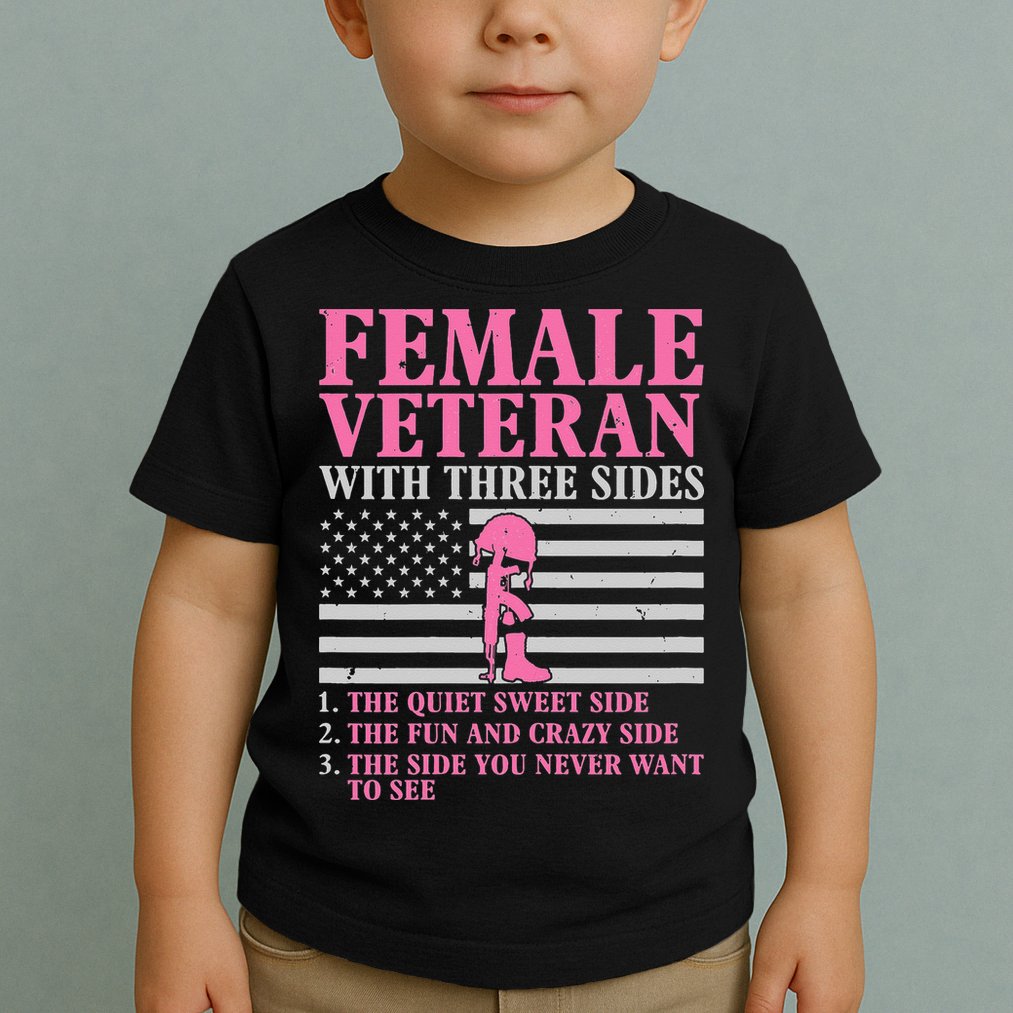 Female Veteran with Three Sides  Veteran Mother Grandma Toddler T-Shirt