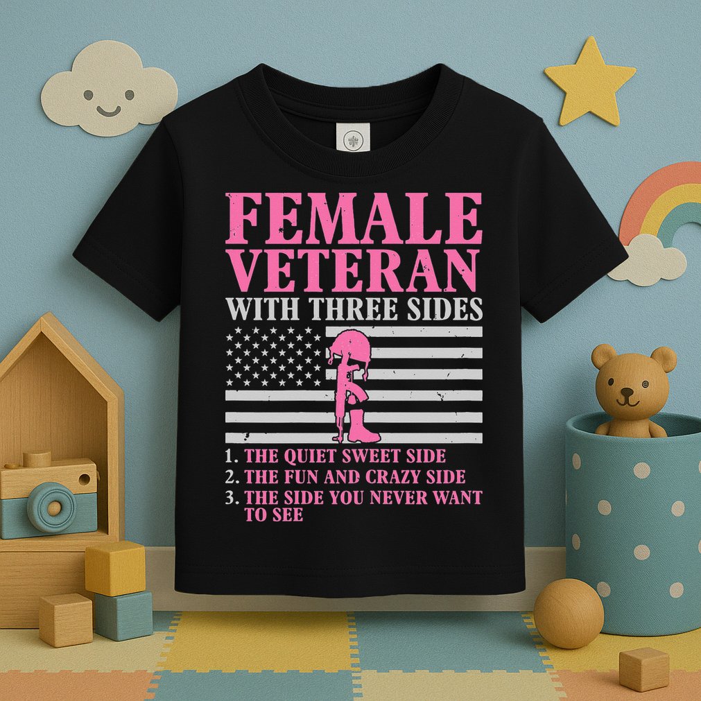 Female Veteran with Three Sides  Veteran Mother Grandma Toddler T-Shirt
