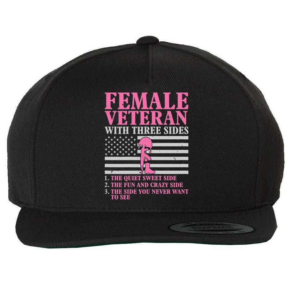 Female Veteran with Three Sides  Veteran Mother Grandma Wool Snapback Cap