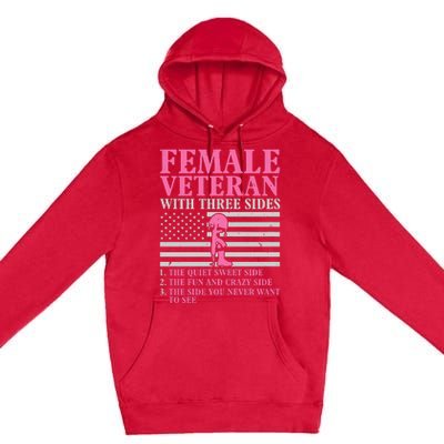 Female Veteran with Three Sides  Veteran Mother Grandma Premium Pullover Hoodie