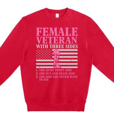 Female Veteran with Three Sides  Veteran Mother Grandma Premium Crewneck Sweatshirt