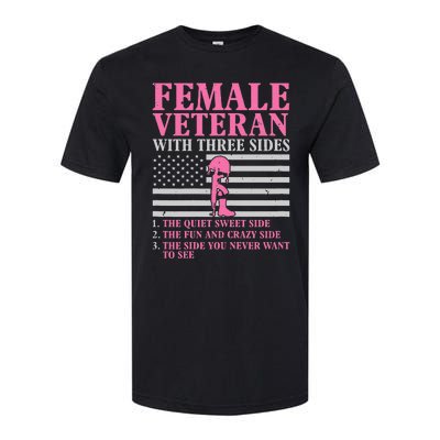 Female Veteran with Three Sides  Veteran Mother Grandma Softstyle CVC T-Shirt