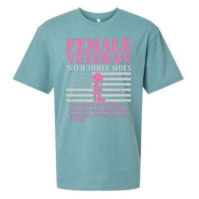 Female Veteran with Three Sides  Veteran Mother Grandma Sueded Cloud Jersey T-Shirt