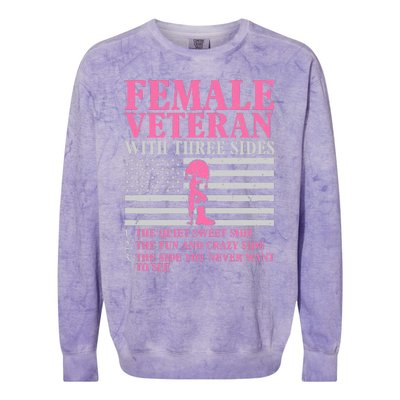 Female Veteran With Three Sides Veteran Mother Grandma Colorblast Crewneck Sweatshirt