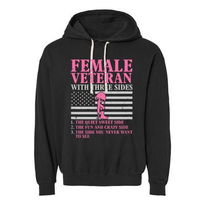 Female Veteran With Three Sides Veteran Mother Grandma Garment-Dyed Fleece Hoodie