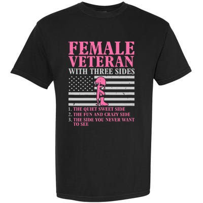 Female Veteran With Three Sides Veteran Mother Grandma Garment-Dyed Heavyweight T-Shirt