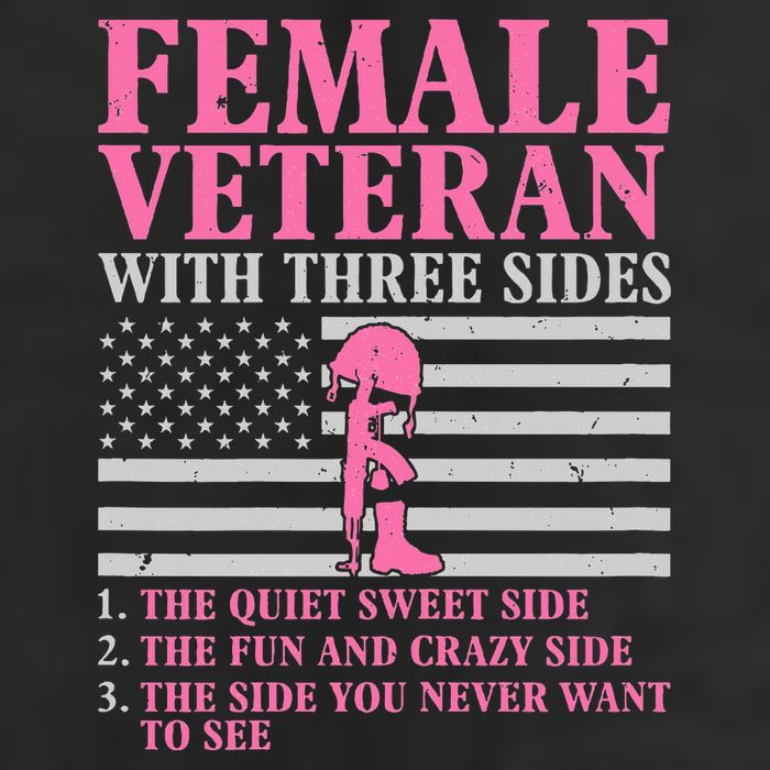 Female Veteran With Three Sides Veteran Mother Grandma 7 Panel Mesh Trucker Snapback Hat