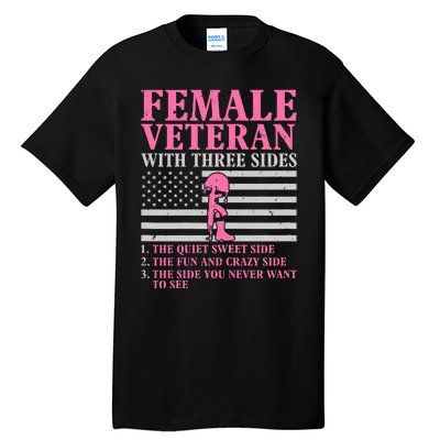 Female Veteran With Three Sides Veteran Mother Grandma Tall T-Shirt