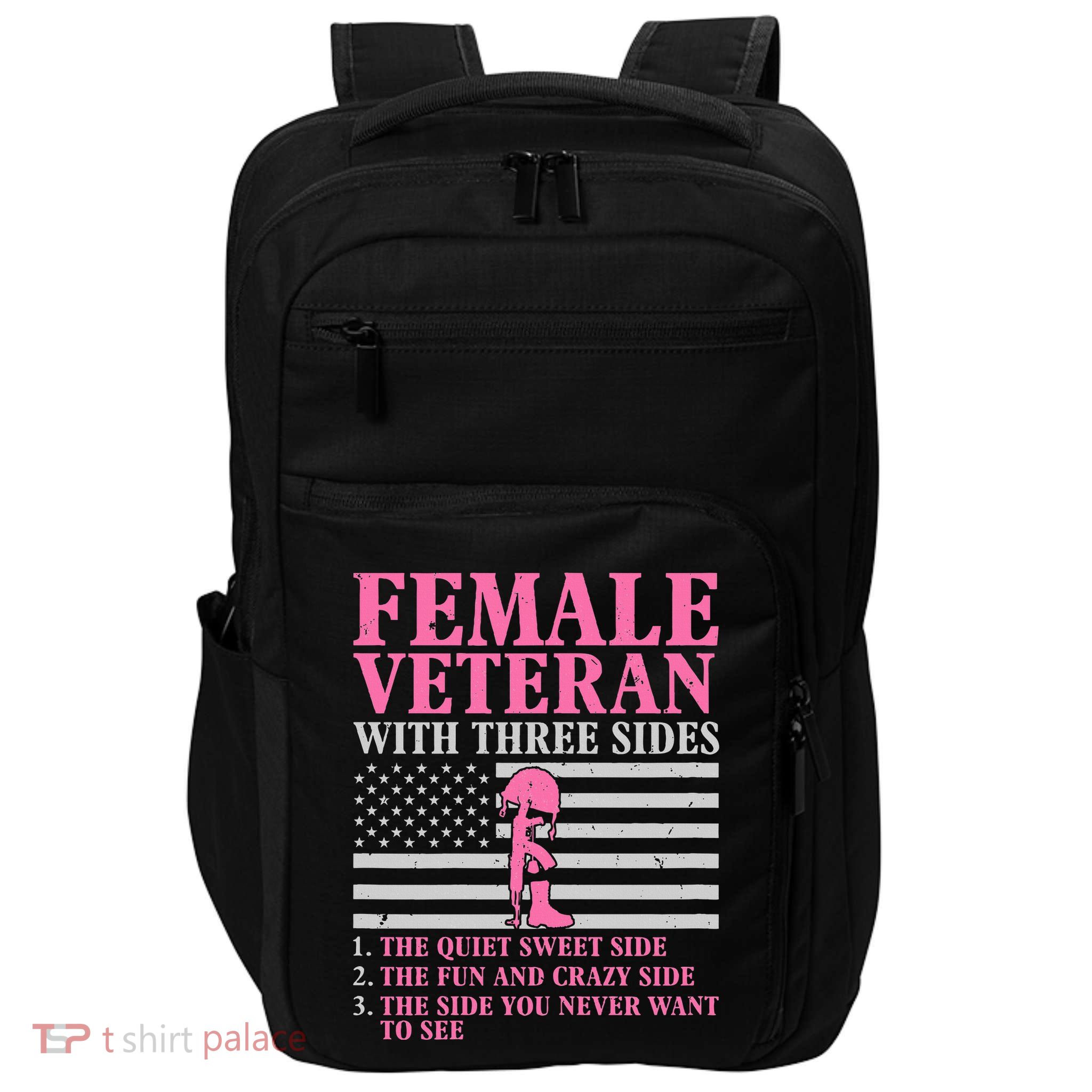 Female Veteran With Three Sides Veteran Mother Grandma Impact Tech Backpack