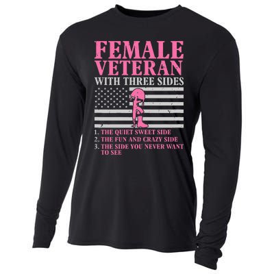 Female Veteran With Three Sides Veteran Mother Grandma Cooling Performance Long Sleeve Crew