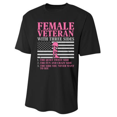 Female Veteran With Three Sides Veteran Mother Grandma Performance Sprint T-Shirt