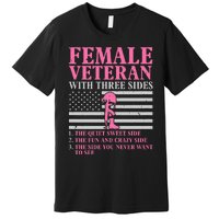 Female Veteran With Three Sides Veteran Mother Grandma Premium T-Shirt